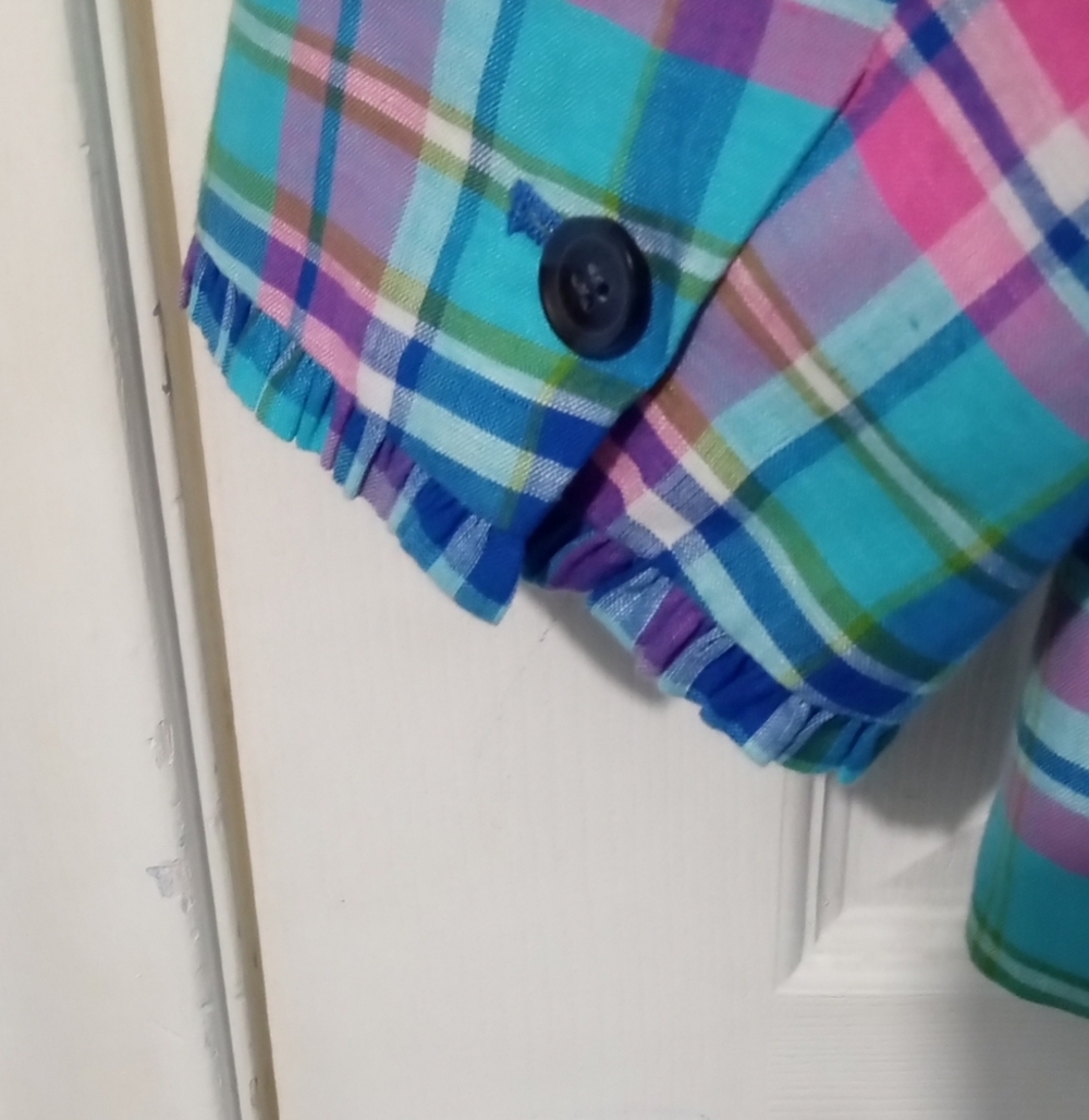 Talbot's Linen Blend Lined Colorful Plaid Blazer - Picture 5 of 6